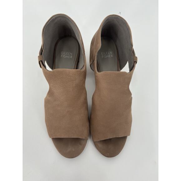 Eileen Fisher Iris Sandals Womens 8.5 Brown Leather Peep Toe Cut Out Casual Heel - Picture 5 of 15